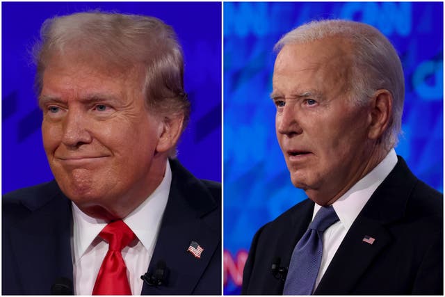 <p>Donald Trump and Joe Biden at the first presidential debate</p>