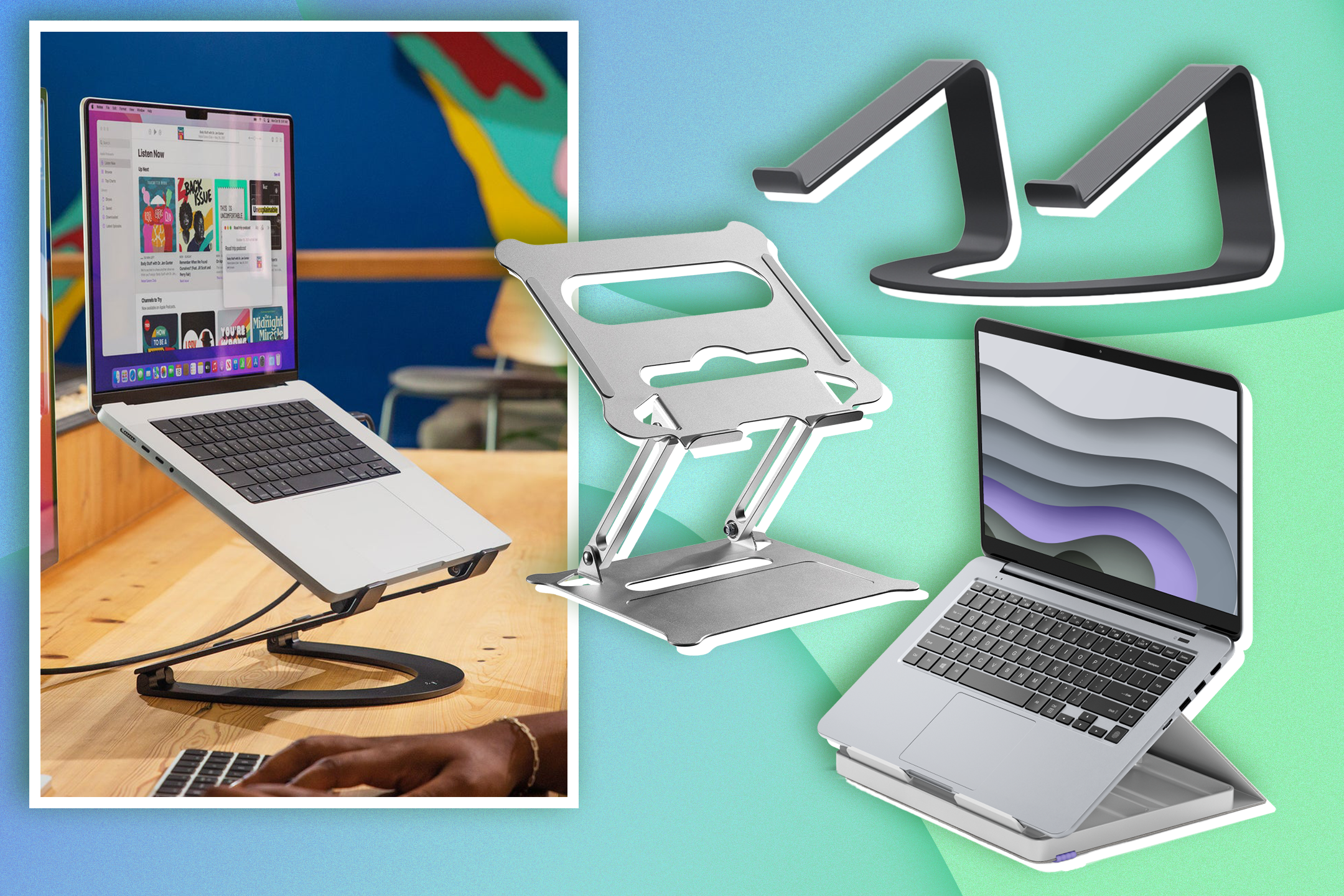 Laptop stands are designed to be used with a separate wireless keyboard – trying to type at an angle can cause even more strain on your body