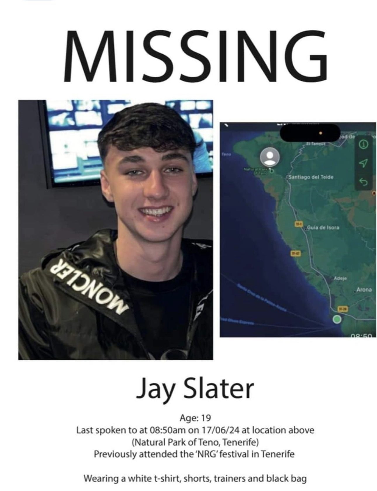 An appeal poster for Jay Slater, 19, who went missing during a holiday in Tenerife (Family Handout/PA)