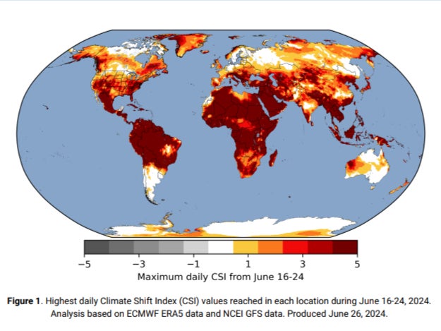 Places with the highest climate change impact from 16 to 24 June