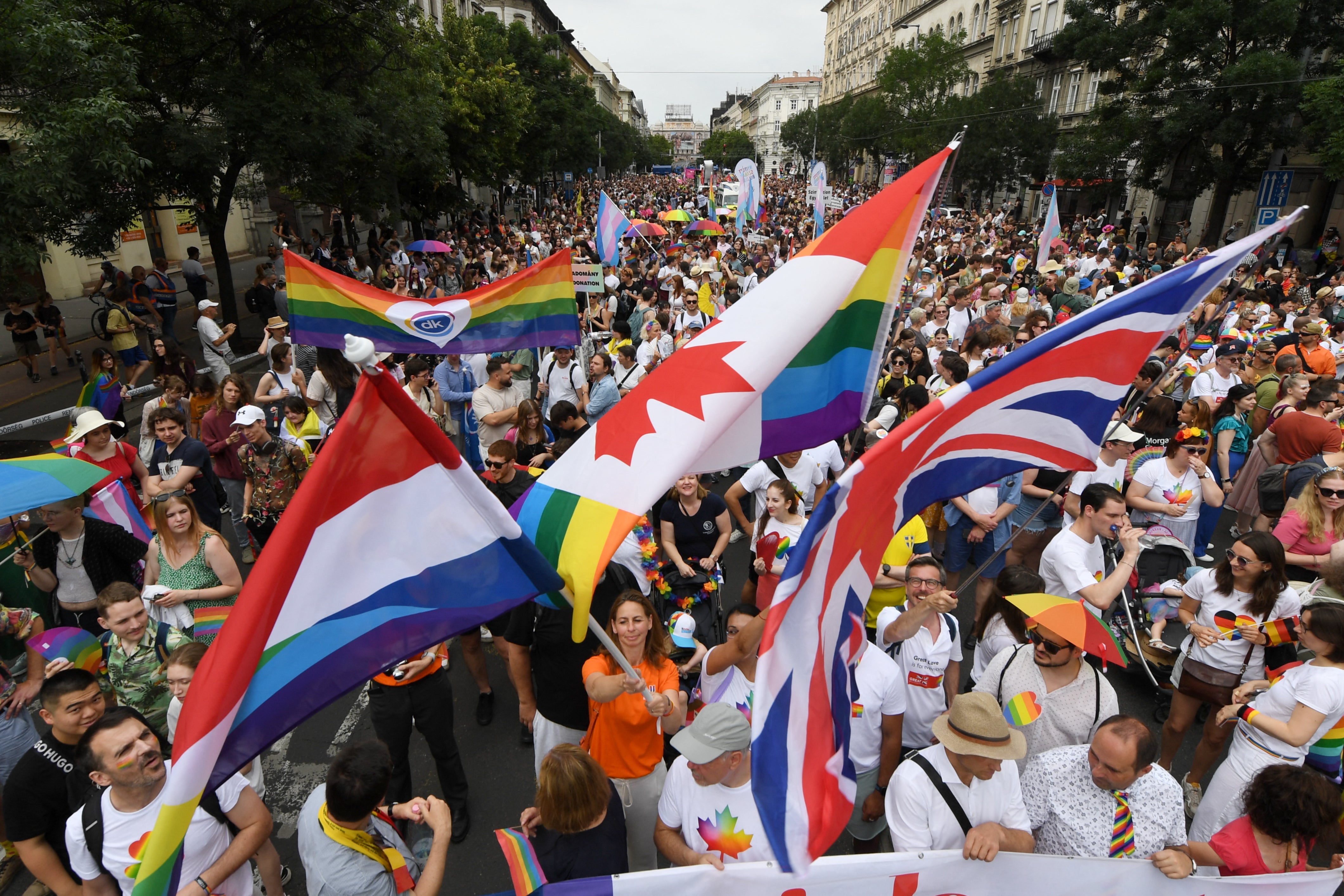 Participants march during the Budapest Pride Parade earlier this month