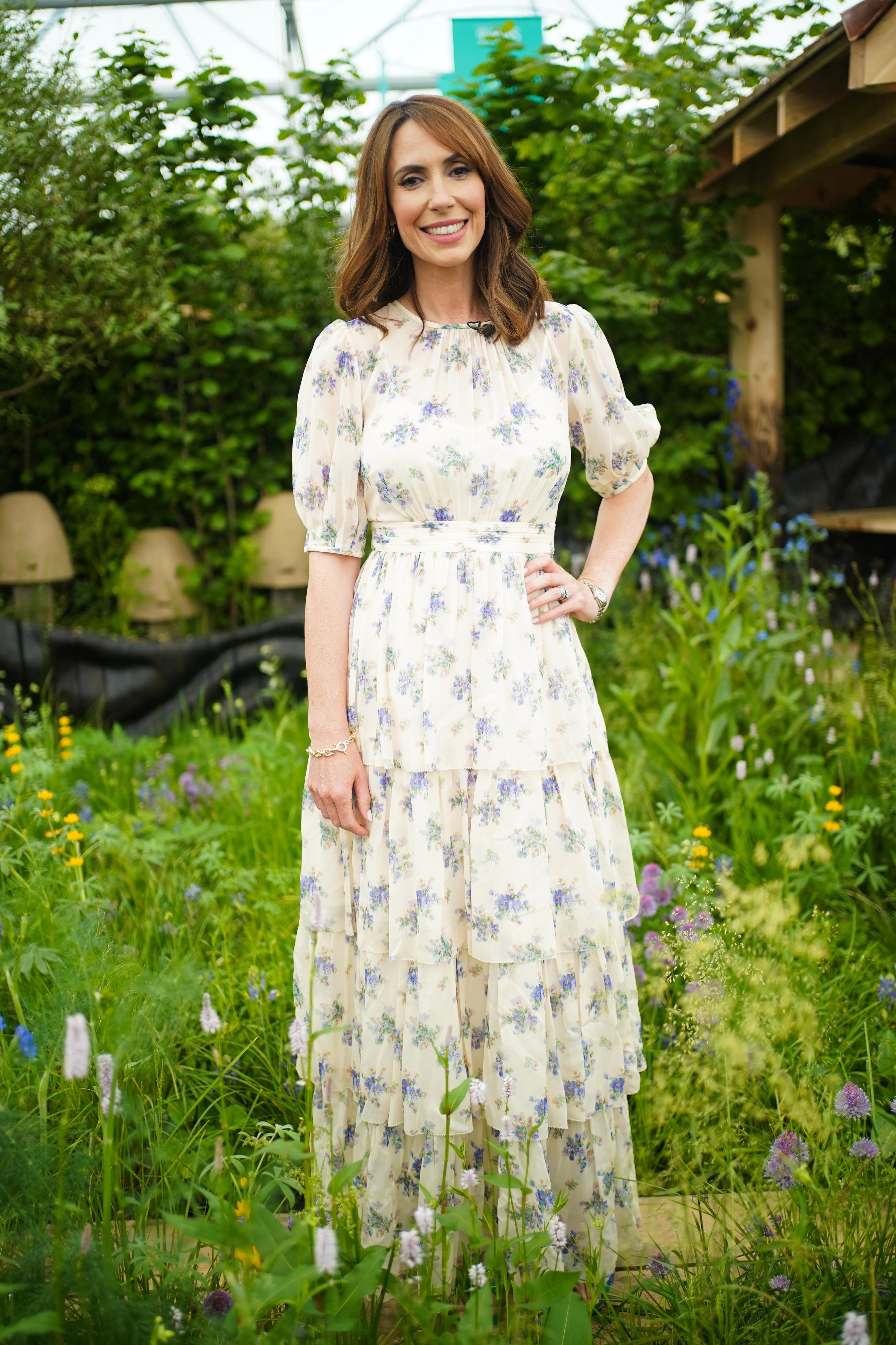 TV presenter Alex Jones wore a tiered L K Bennett floral dress to the RHS Chelsea Flower Show in May (Alamy/PA)