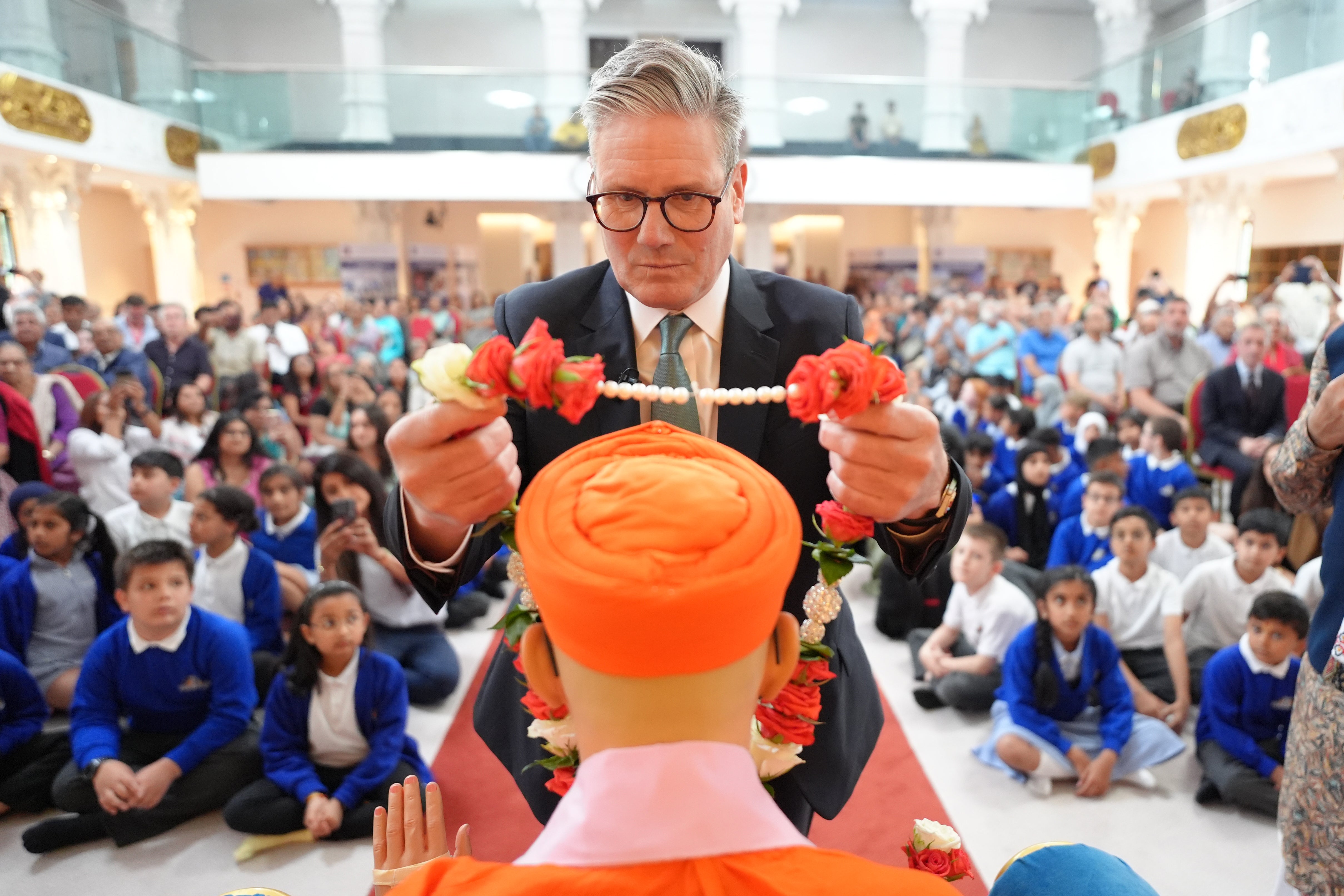 Sir Keir Starmer during a visit to the Shree Swaminarayan Mandir Kingsbury in London