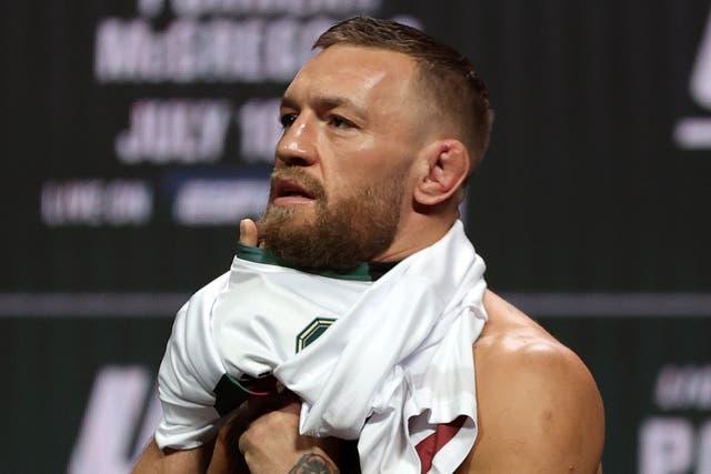 <p>Conor McGregor before his last fight, a loss to Dustin Poirier in July 2021</p>