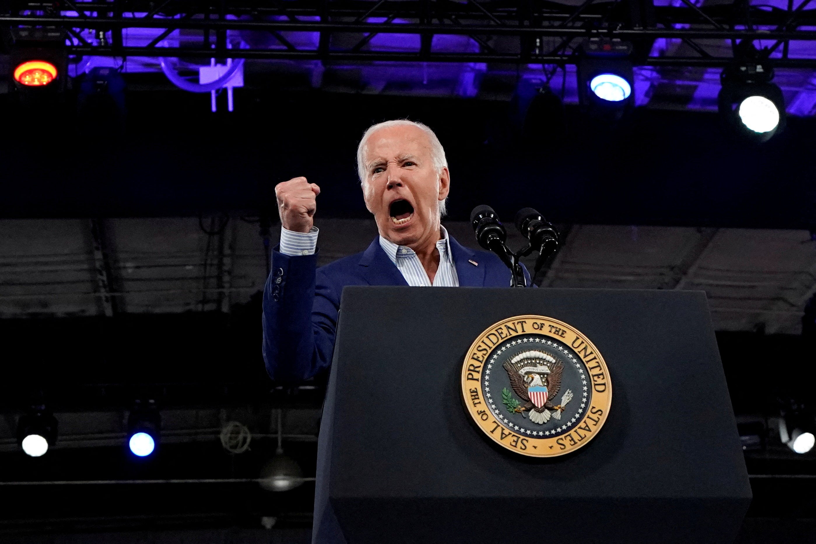 President Joe Biden addresses supporters at campaign rally in North Carolina on June 28.