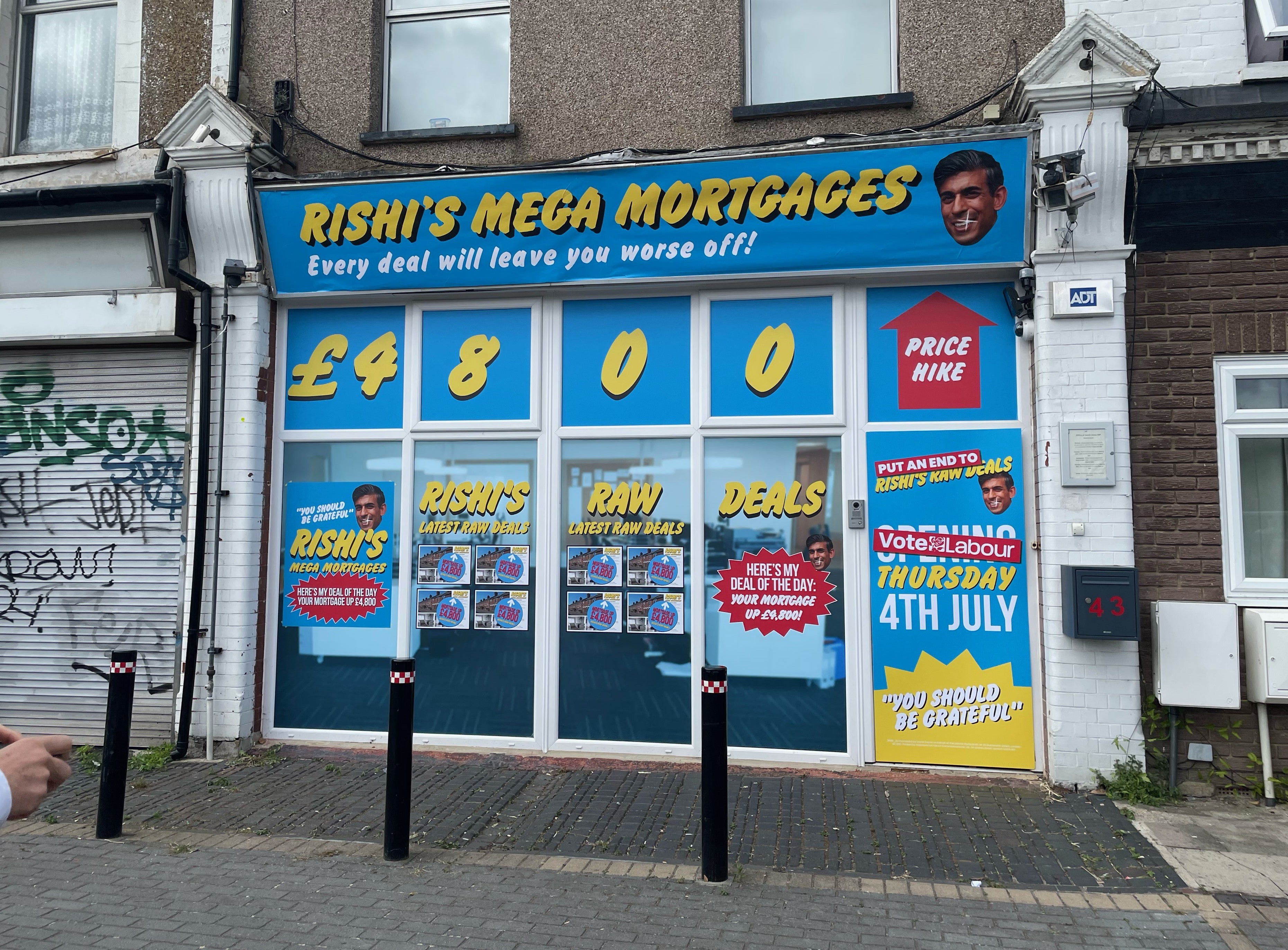 A faux Rishi’s Mega Mortgages shop front set up by the Labour Party in south London as an election stunt (Helen Corbett/PA)