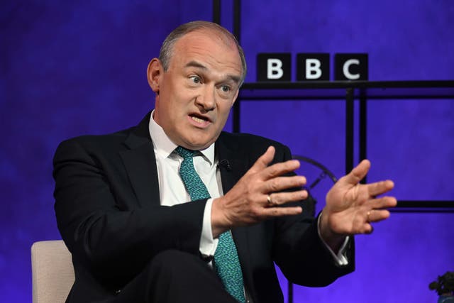 <p>Sir Ed Davey previously said he does not ‘share any values’ with Nigel Farage (BBC/PA)</p>