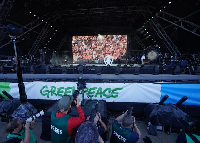 <p>Artist Marina Abramovic led the seven minutes of silence at the Pyramid Stage (Yui Mok/PA)</p>