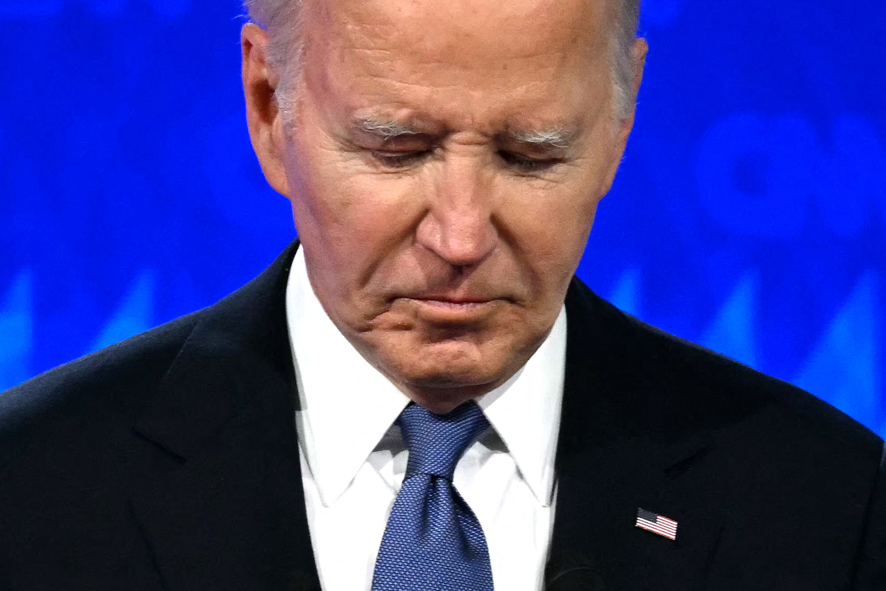 Joe Biden looks down during Thursday’s debate against Donald Trump in Atlanta, Georgia