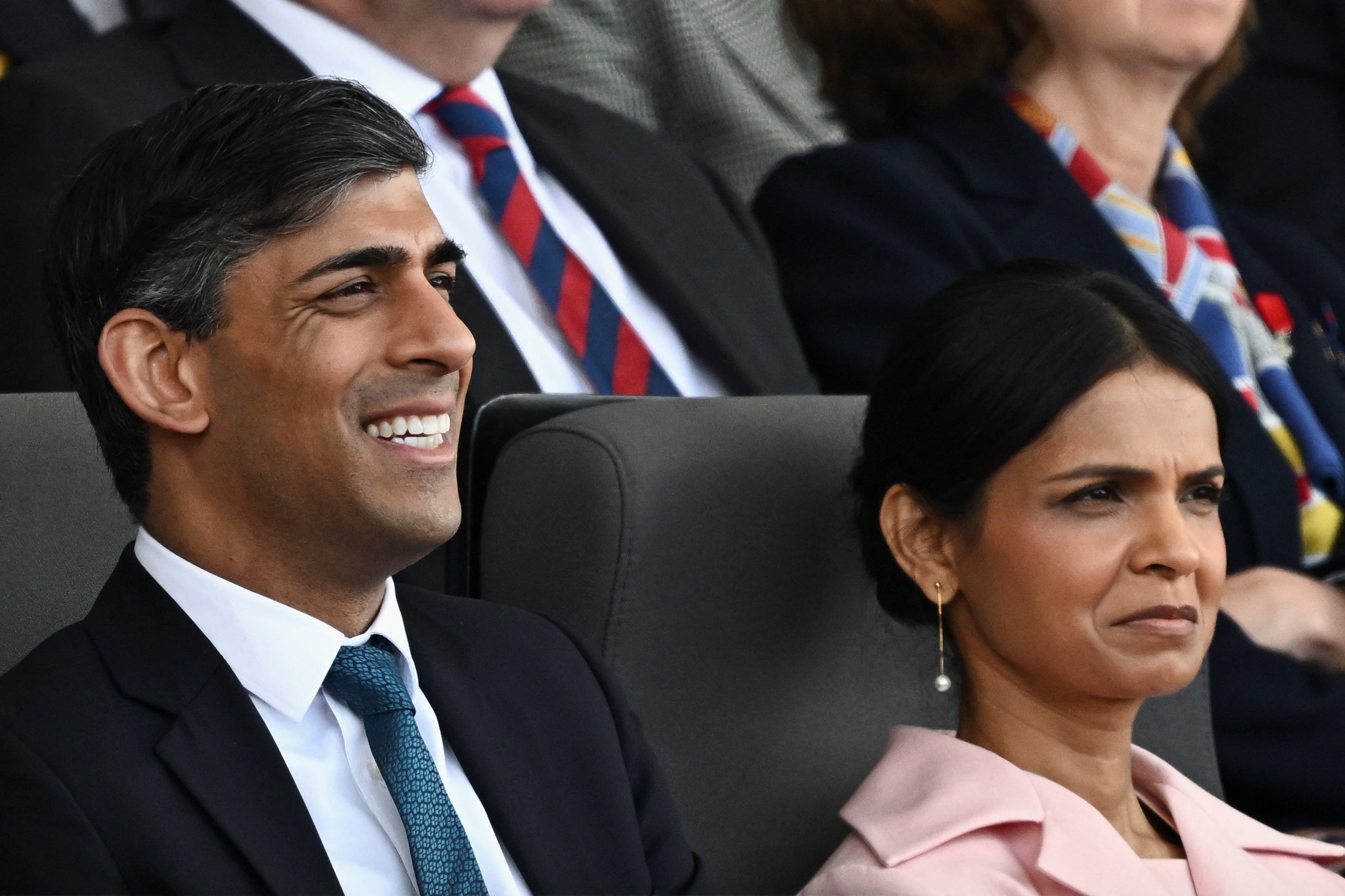 Prime Minister Rishi Sunak and his wife Akshata Murty at the UK’s national commemorative event for the 80th anniversary of D-Day (Dylan Martinez/PA)
