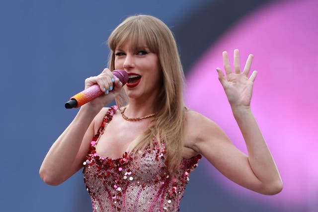 <p>Taylor Swift performing on stage at the Aviva Stadium in Dublin (Liam McBurney/PA)</p>