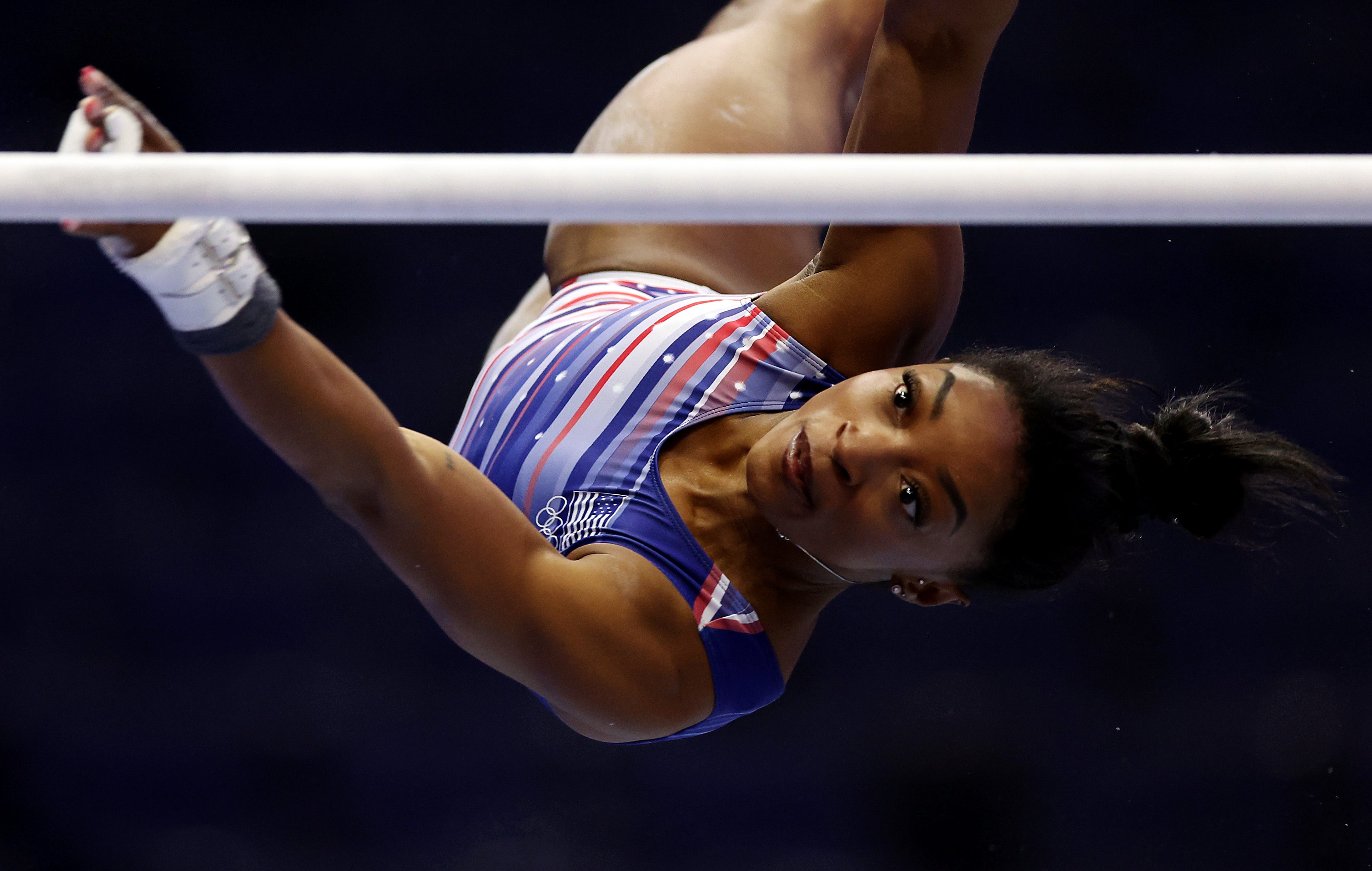 Simone Biles practices ahead of the 2024 U.S. Olympic Team Gymnastics Trials at Target Center on June 26, 2024 in Minneapolis, Minnesota