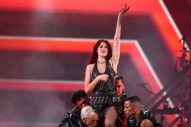 <p>Dua Lipa performs at the 2024 Glastonbury Festival</p>