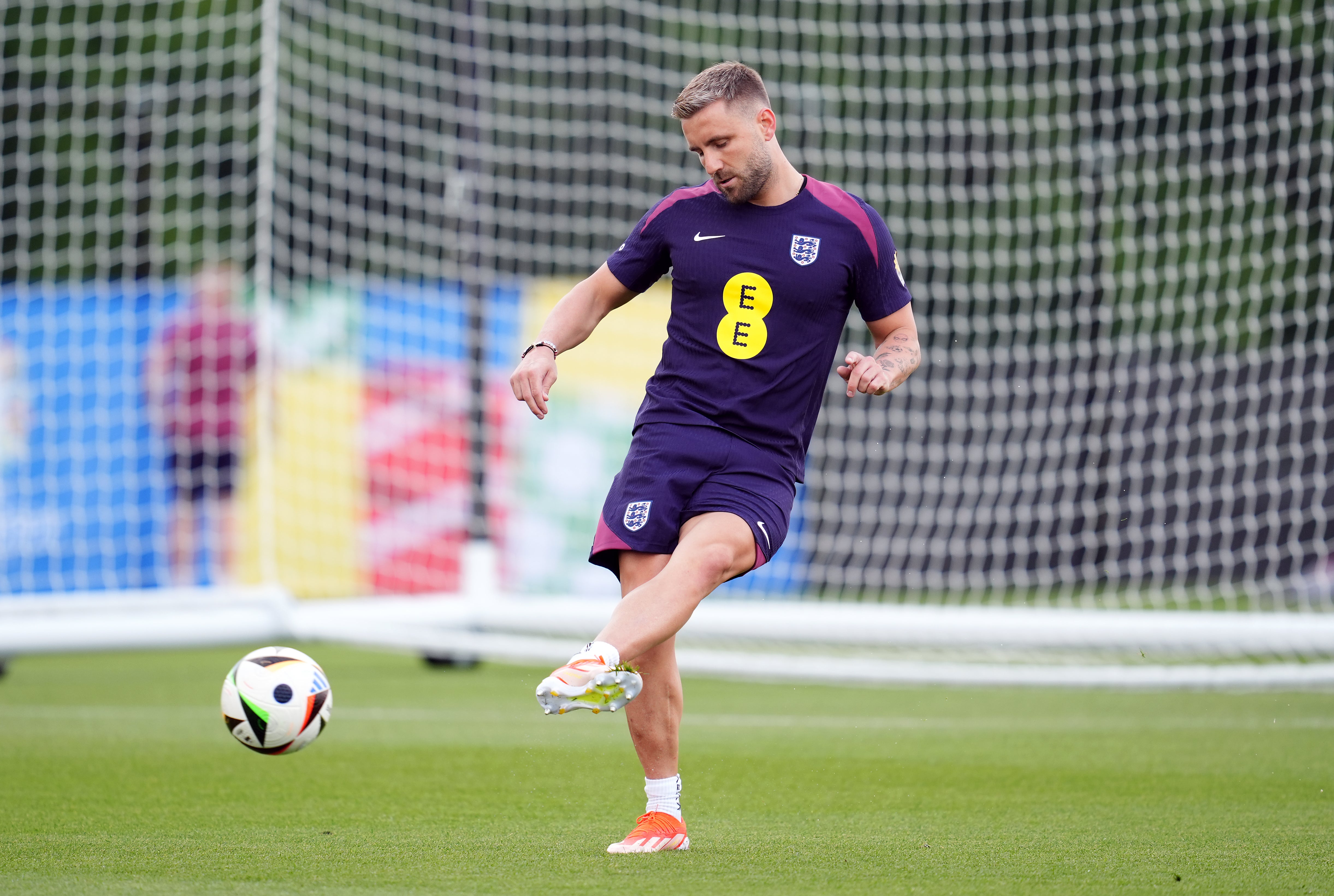 England’s Luke Shaw during a training session at the Spa & Golf Resort Weimarer Land in Blankenhain. (Adam Davy/PA)