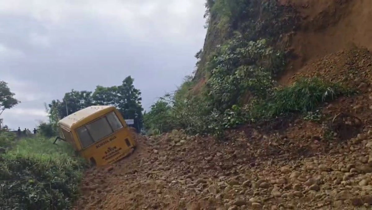 School bus carrying pupils buried by landslide in India