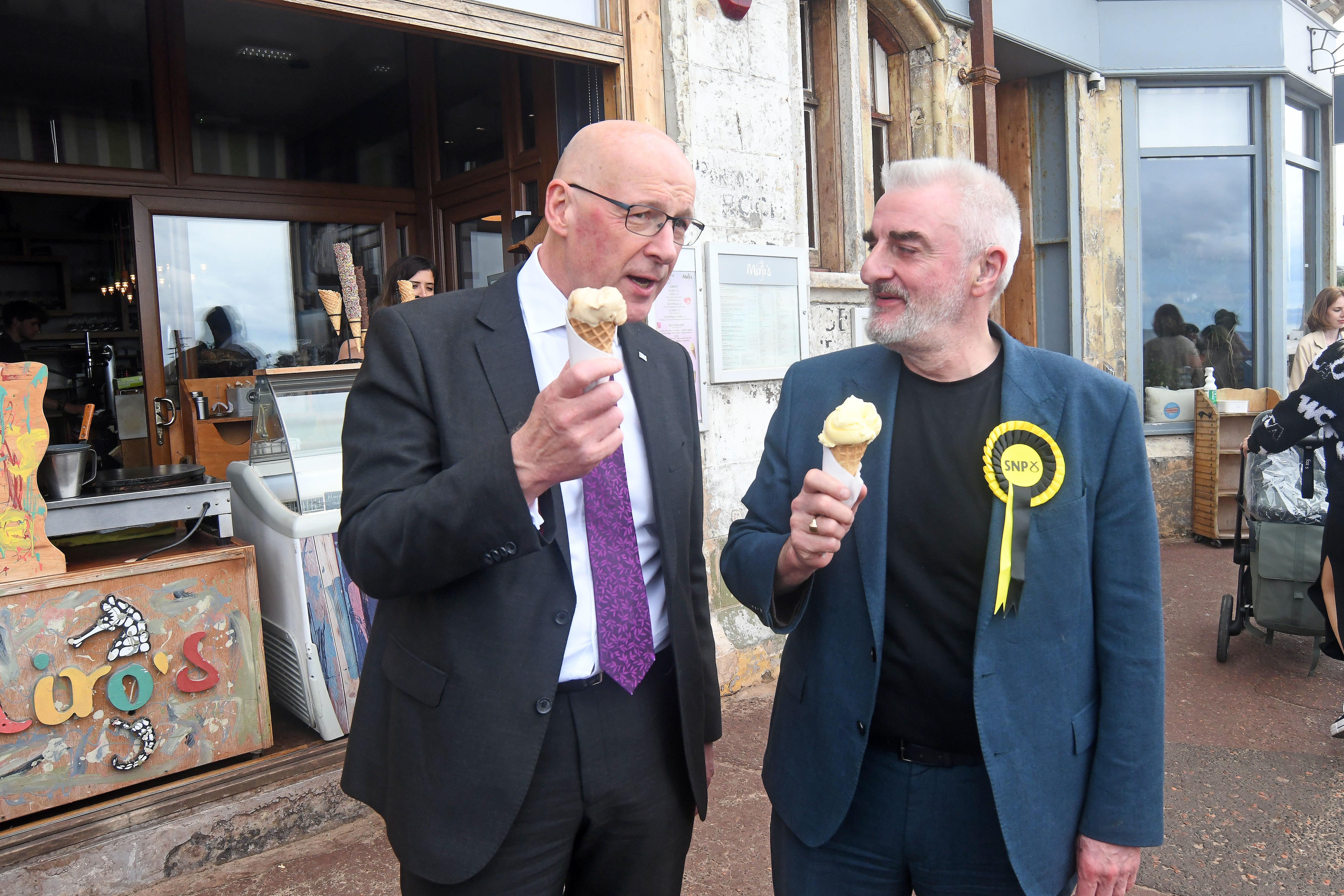 SNP Leader John Swinney (left) joins the SNP candidate for Edinburgh East and Musselburgh, Tommy Sheppard, at Portobello Beach and Promenade, while on the General Election campaign trial (Michael Boyd/PA)