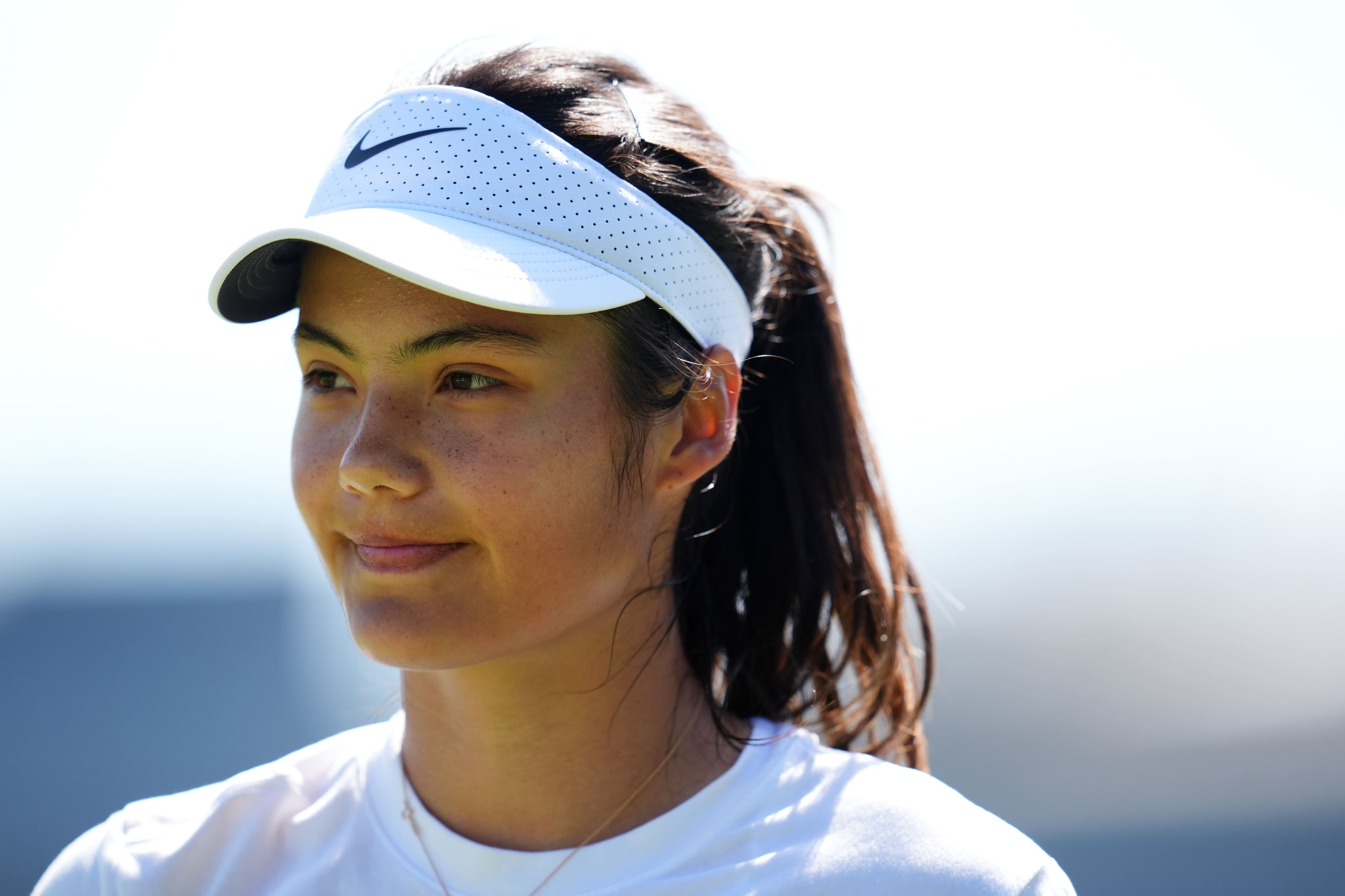 Emma Raducanu smiles during a practice session at Wimbledon (John Walton/PA)