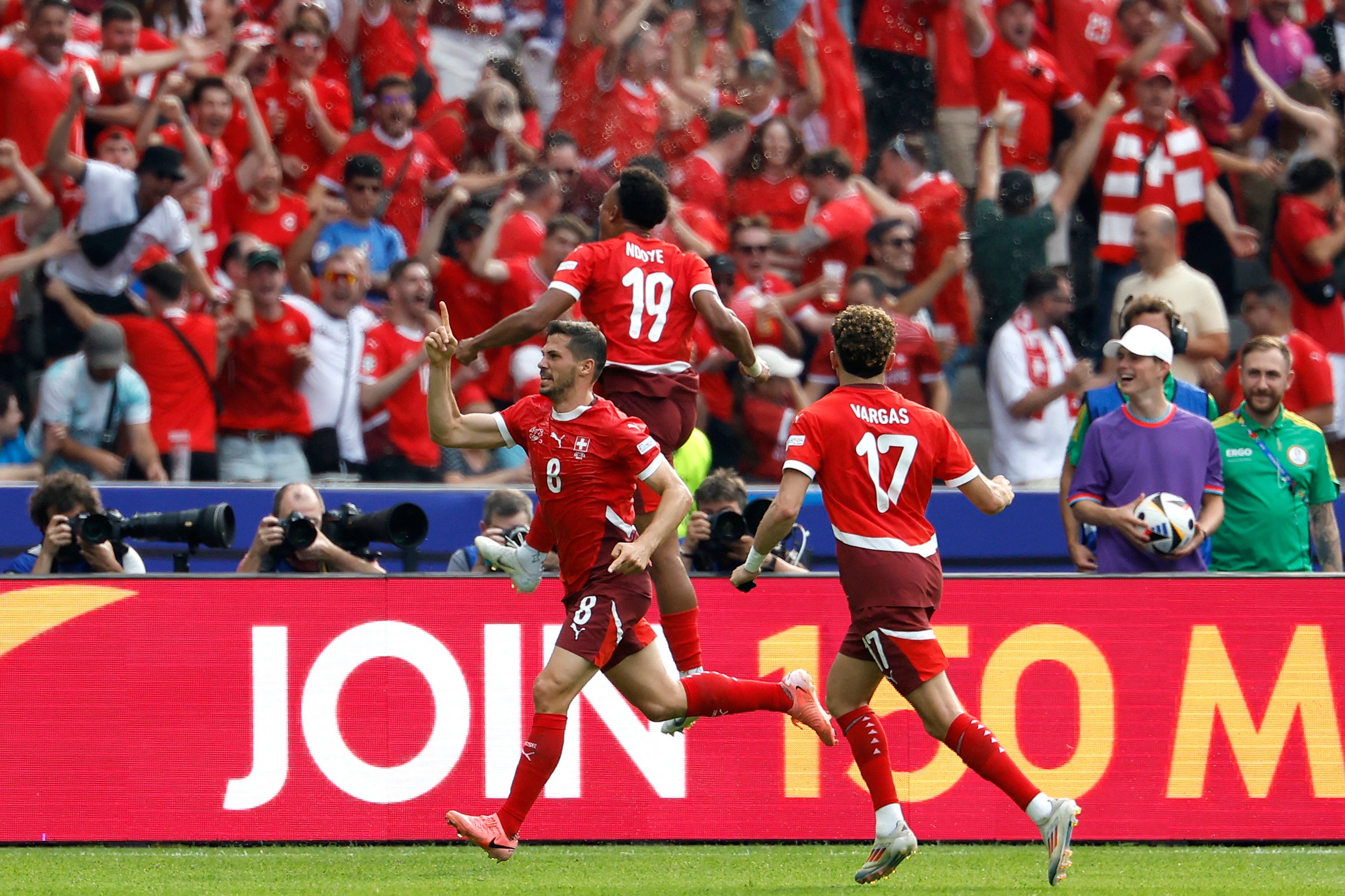 Ruben Vargas celebrates scoring Switzerland’s second goal