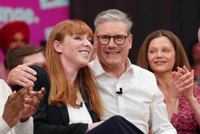 <p>Deputy Labour leader Angela Rayner (left) with Labour leader Sir Keir Starmer and his wife Victoria </p>