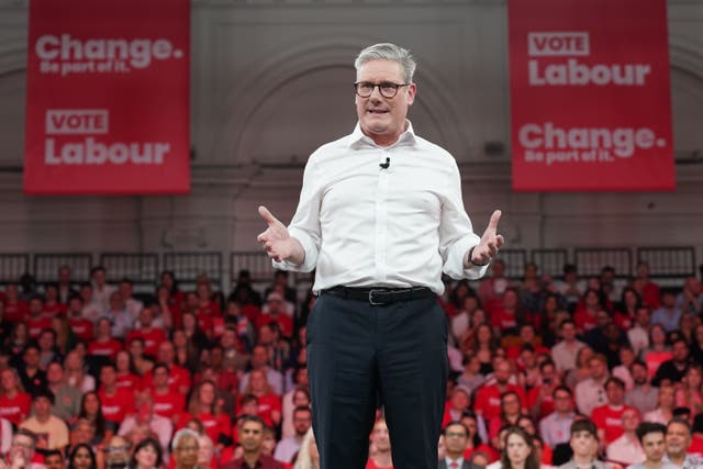 Labour Party leader Sir Keir Starmer speaking at a major campaign event at the Royal Horticultural Halls in central London, while on the General Election campaign trail (Stefan Rousseau/PA)