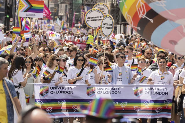 <p>People take part in the Pride in London parade (Tim Anderson/PA)</p>
