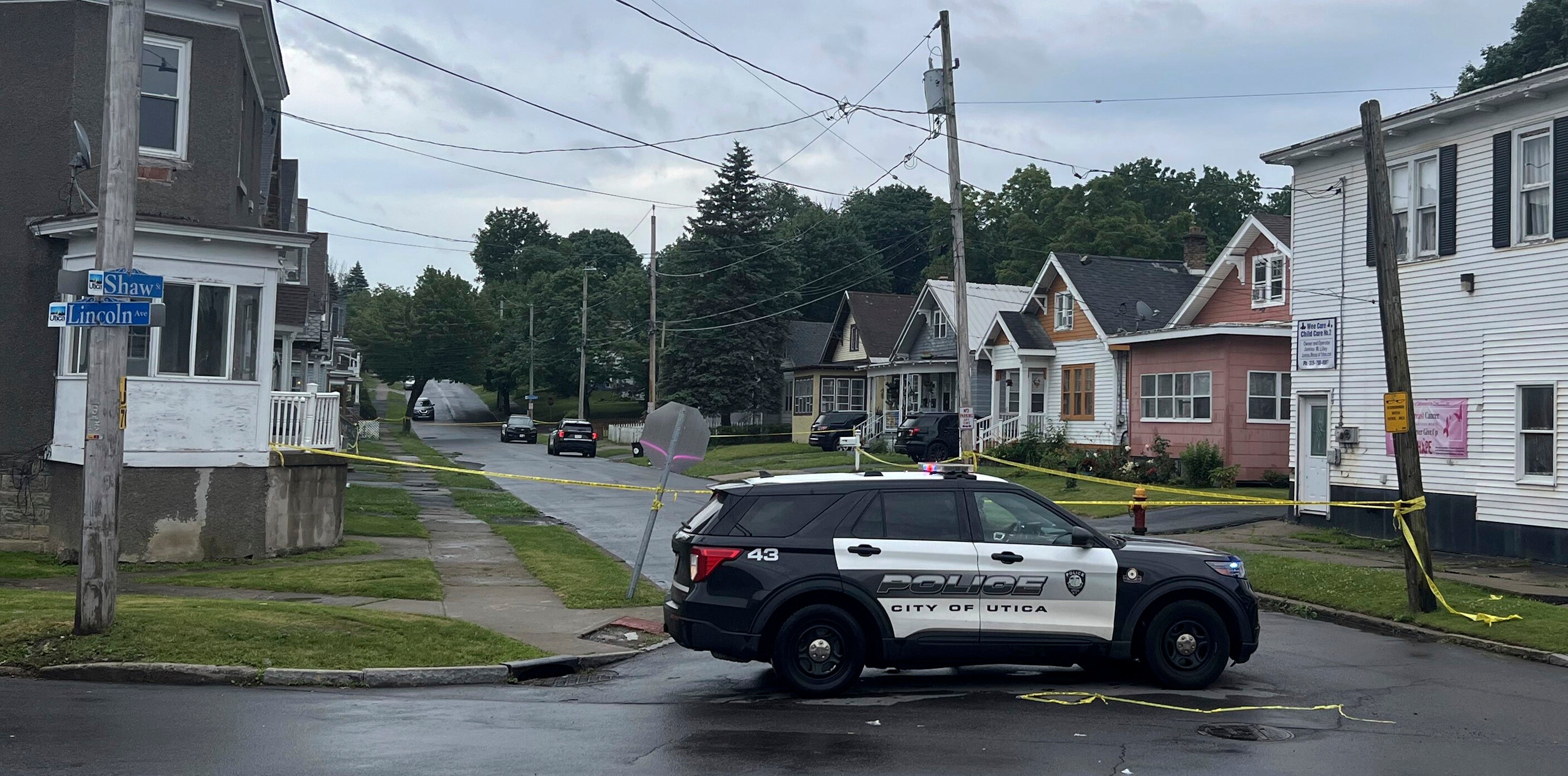 Police investigate the scene of Friday nights shooting in Utica, N.Y., early Saturday, June 29, 2024.