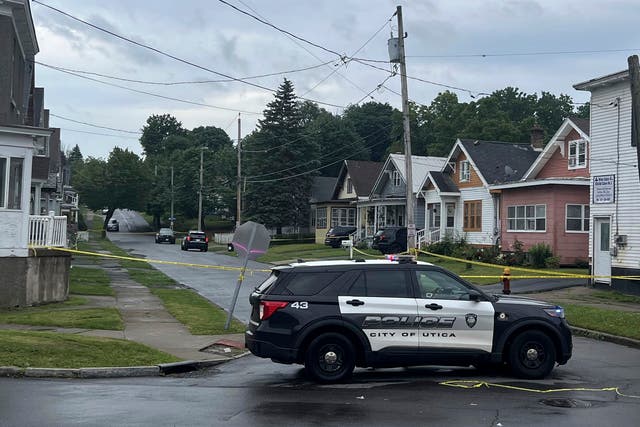 <p>Police investigate the scene of Friday nights shooting in Utica, N.Y., early Saturday, June 29, 2024.</p>