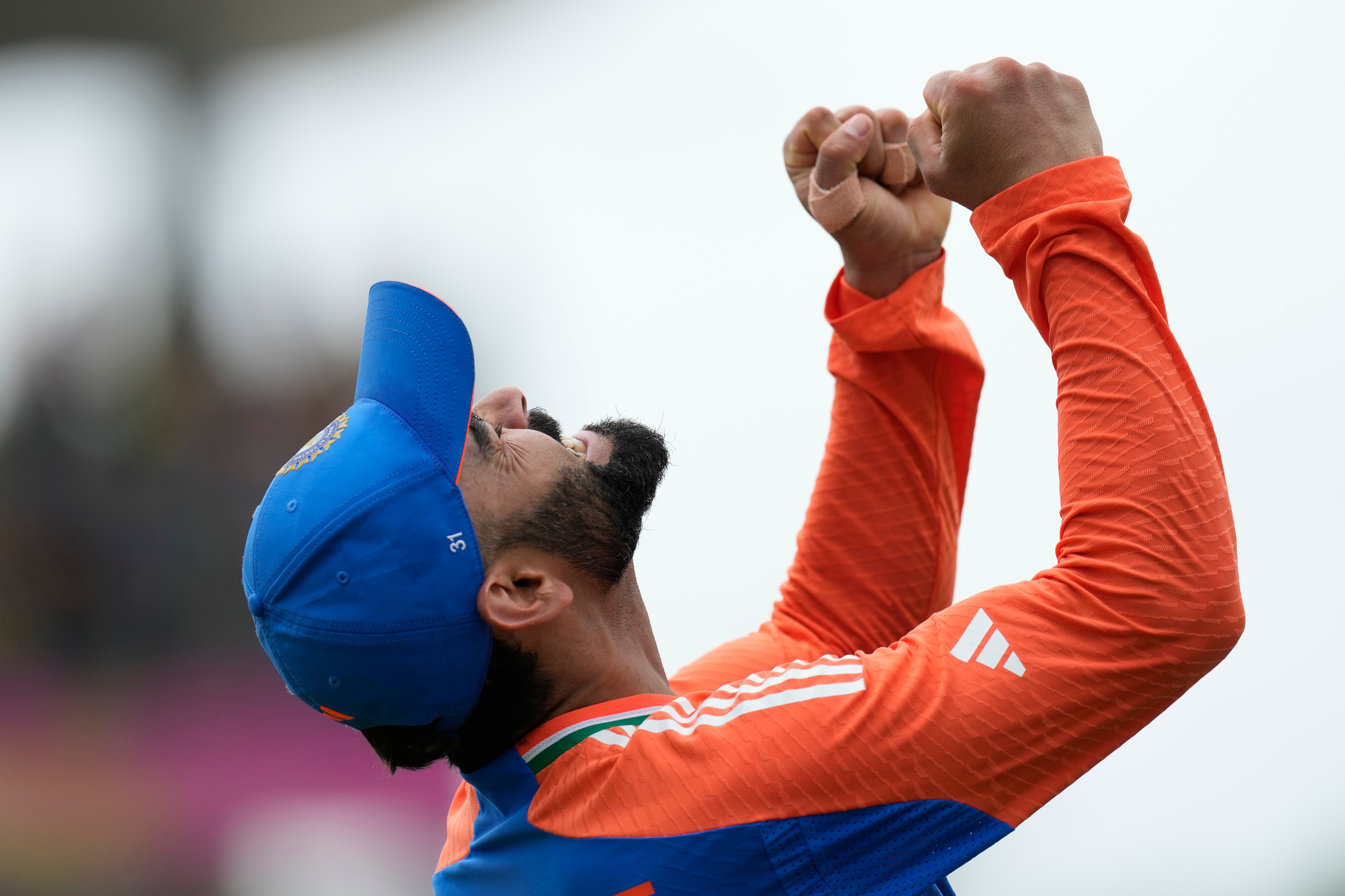 Virat Kohli celebrates after India’s win is confirmed (Ricardo Mazalan/AP)