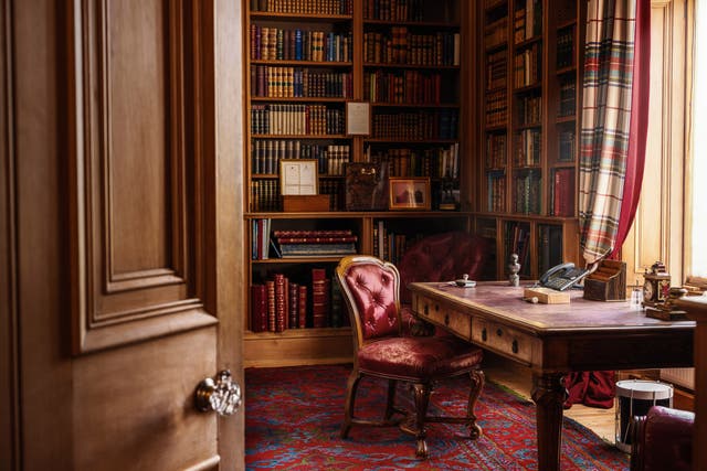 <p>Balmoral’s library which Charles uses as a his study. Visitor Enterprise for Balmoral Castle/PA Wire</p>