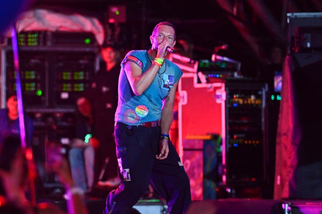 <p>Coldplay’s Chris Martin performs on the Pyramid Stage at Glastonbury 2024</p>