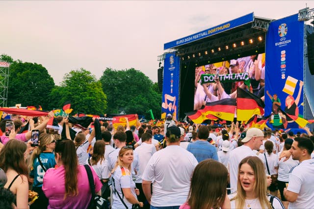 <p>The calm before the (literal) storm at the Dortmund fan park </p>