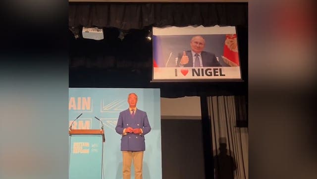 <p>Watch moment Led by Donkeys interrupt Nigel Farage’s speech with huge Putin banner.</p>