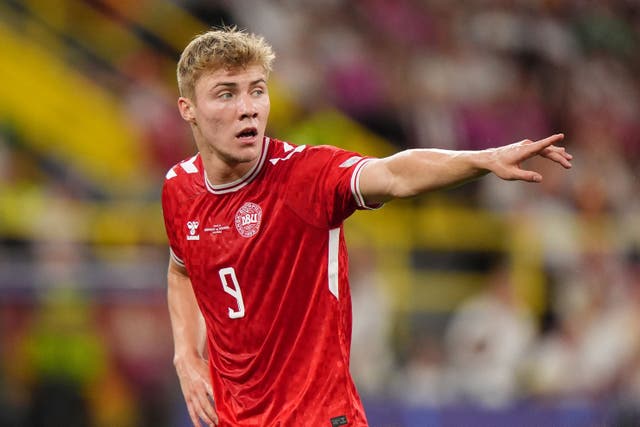 Manchester United striker Rasmus Hojlund wasted good chances as Denmark bowed out of Euro 2024 to Germany (Bradley Collyer/PA)