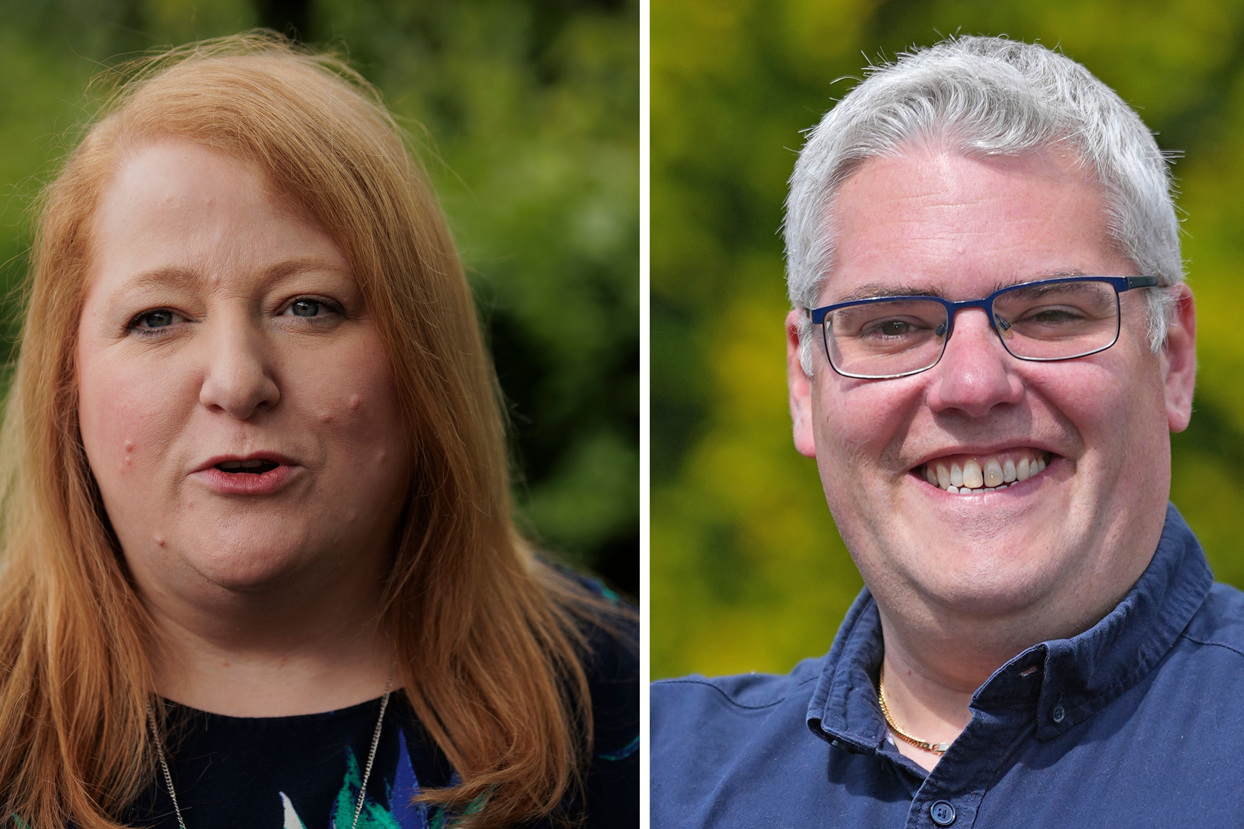 Alliance leader Naomi Long and DUP leader Gavin Robinson are both vying for the East Belfast seat in Thursday’s General Election (PA)