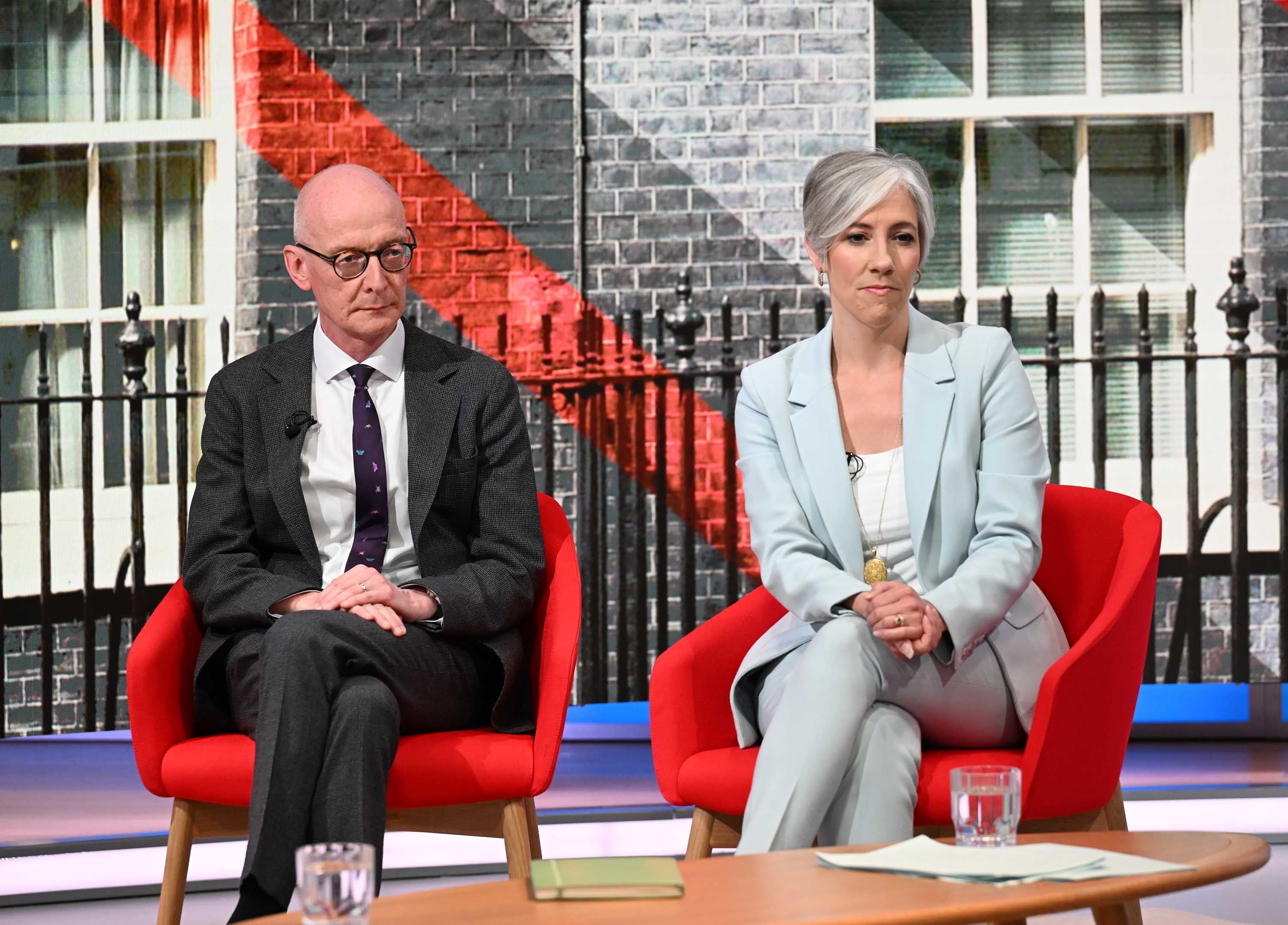 Labour’s national campaign co-ordinator Pat McFadden with deputy leader of the Liberal Democrats Daisy Cooper on the BBC’s Sunday With Laura Kuenssberg (Jeff Overs/PA)