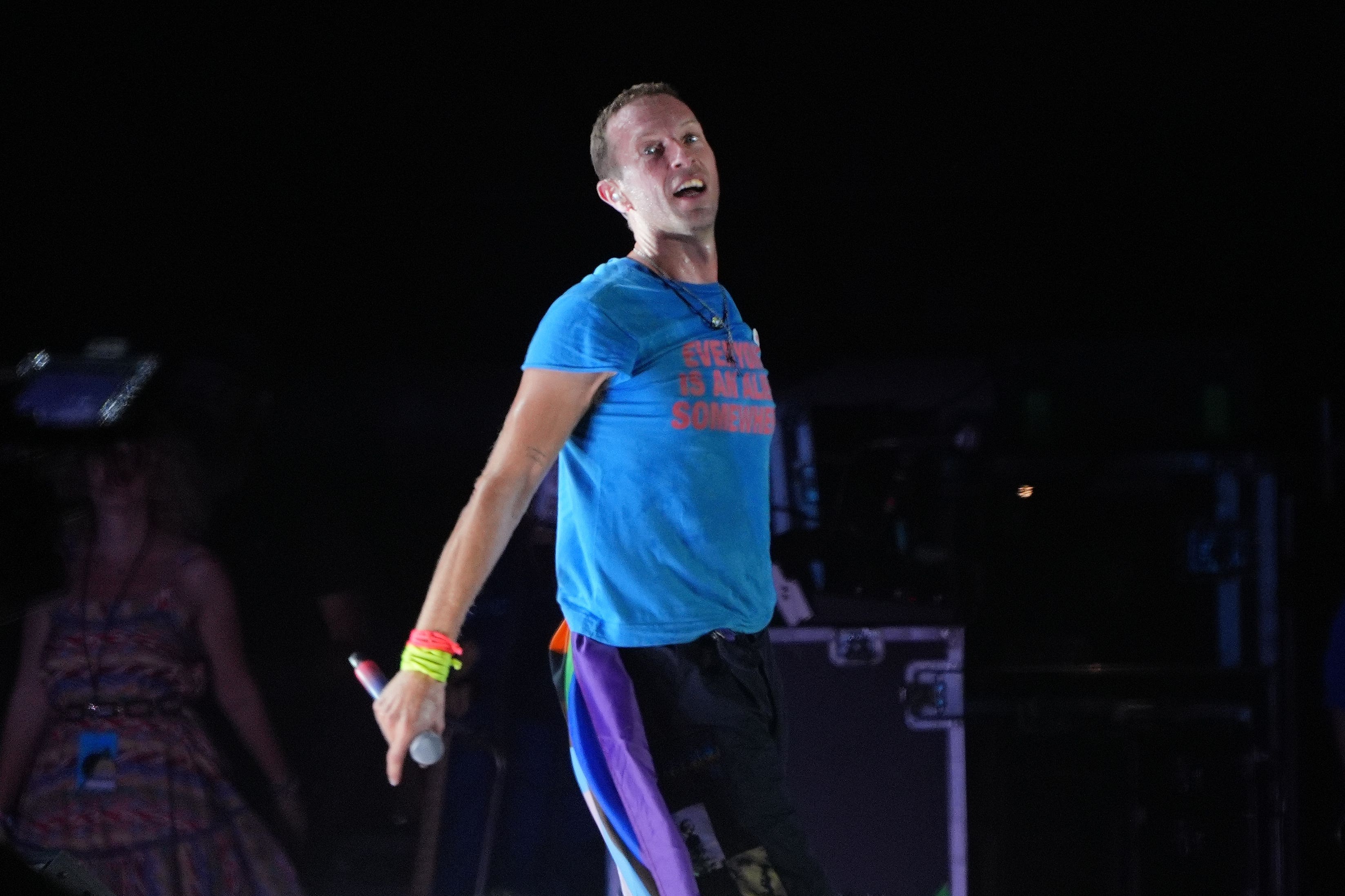 Chris Martin of Coldplay performing on the Pyramid Stage at the Glastonbury Festival (Yui Mok/PA)