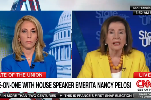 <p>Speaker Emeritus Nancy Pelosi appears on CNN’s State of the Union on Sunday, June 30, 2024, and gave a vigorous defence of Joe Biden staying in the presidential race</p>