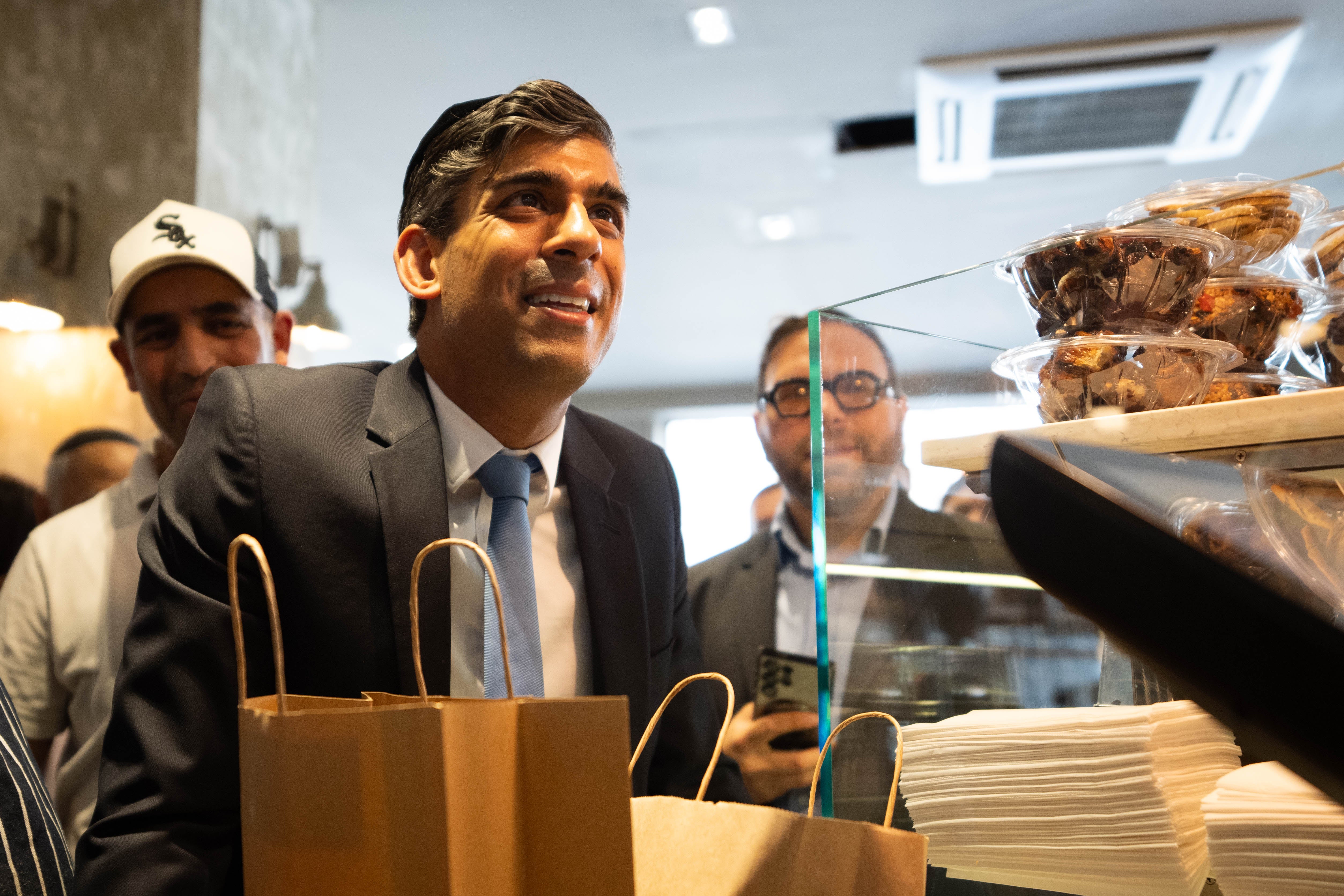 Prime Minister Rishi Sunak also visited Bread the bakery in Golders Green on the campaign trail in North London (James Manning/PA)