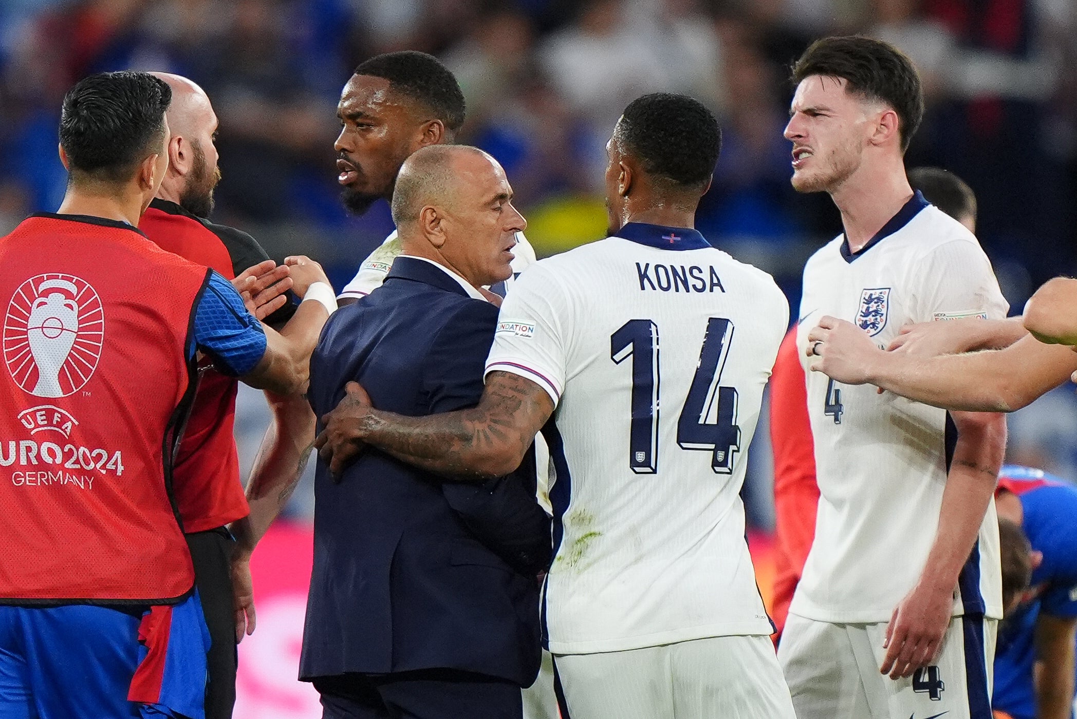 Slovakia manager Francesco Calzona played down an incident with Declan Rice after the match (Bradley Collyer/PA)