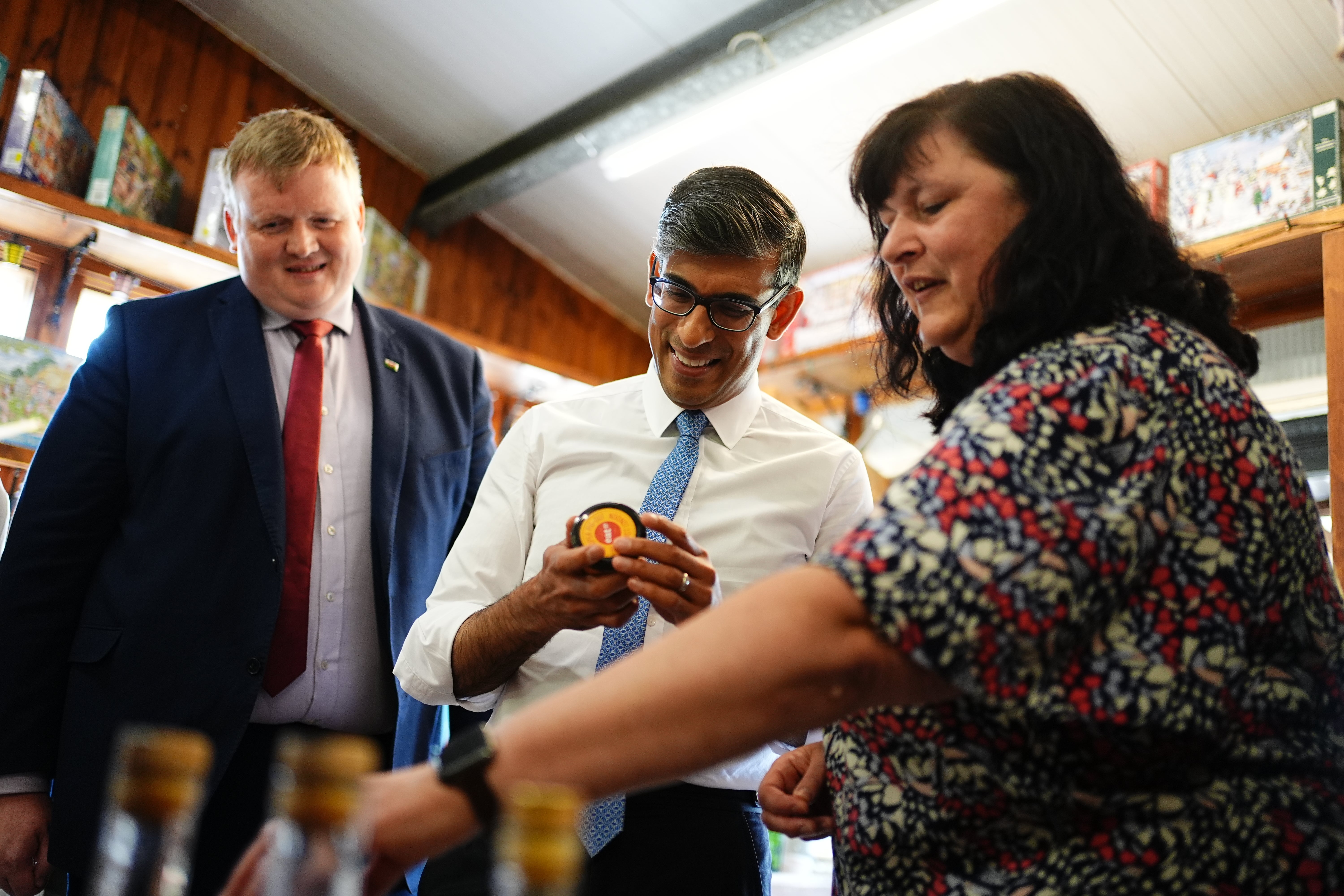 Prime Minister Rishi Sunak on a visit to a farm shop (Aaron Chown/PA)