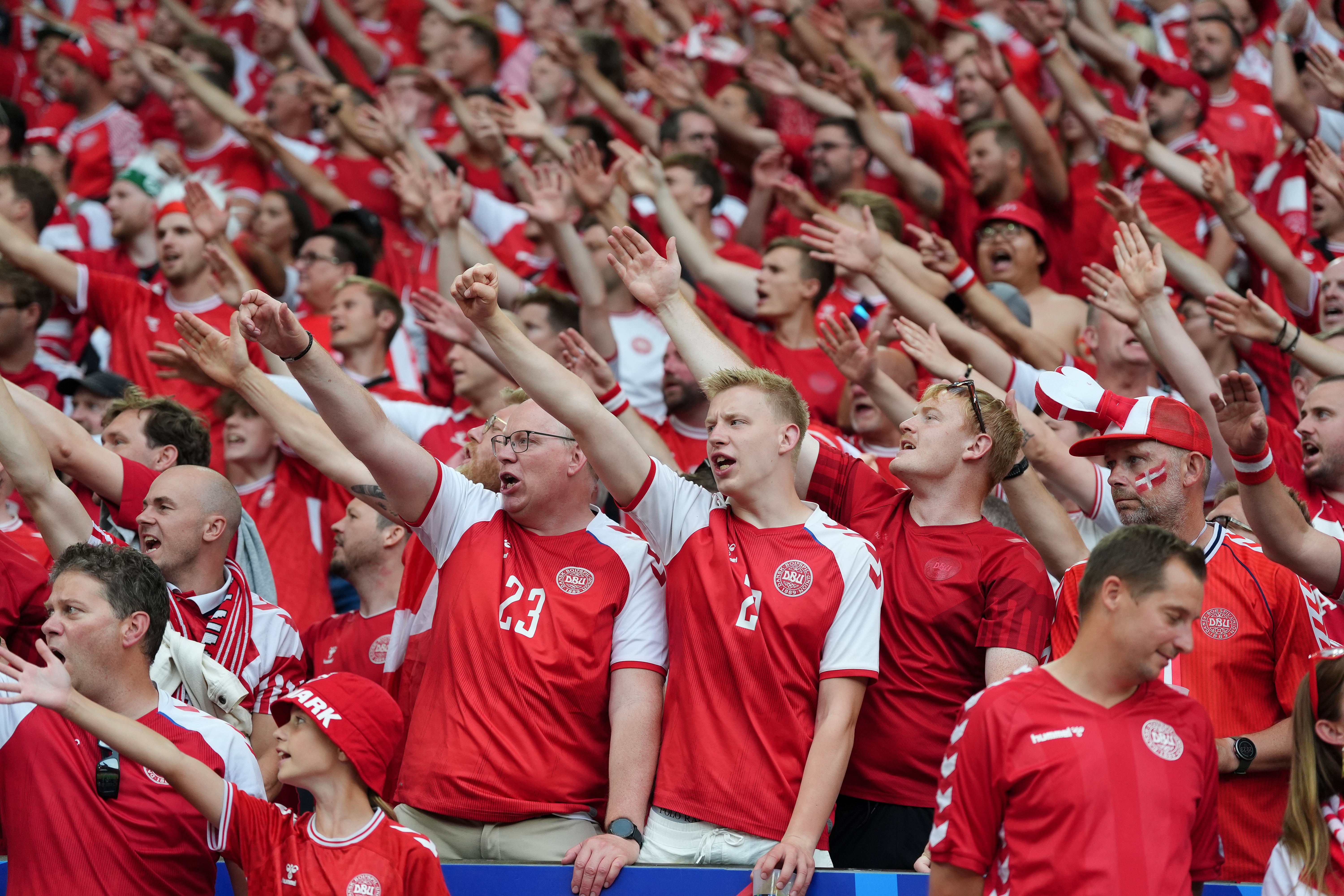 Denmark fans show their support during the Euro 2024 game against Germany (Bradley Collyer/PA)