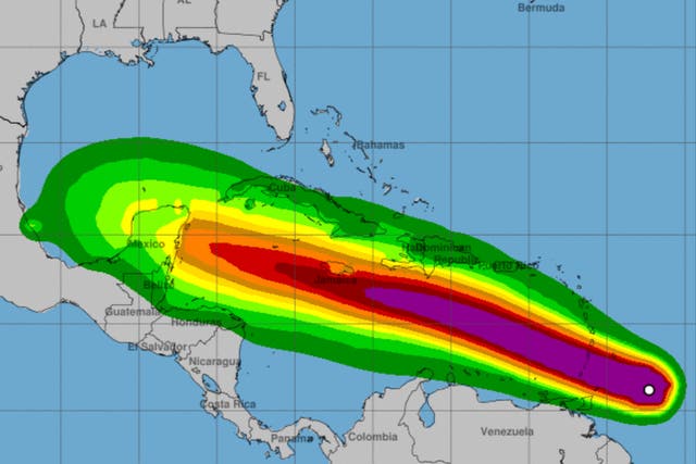 <p>National Hurricane Center map of the path of hurricane Beryl</p>