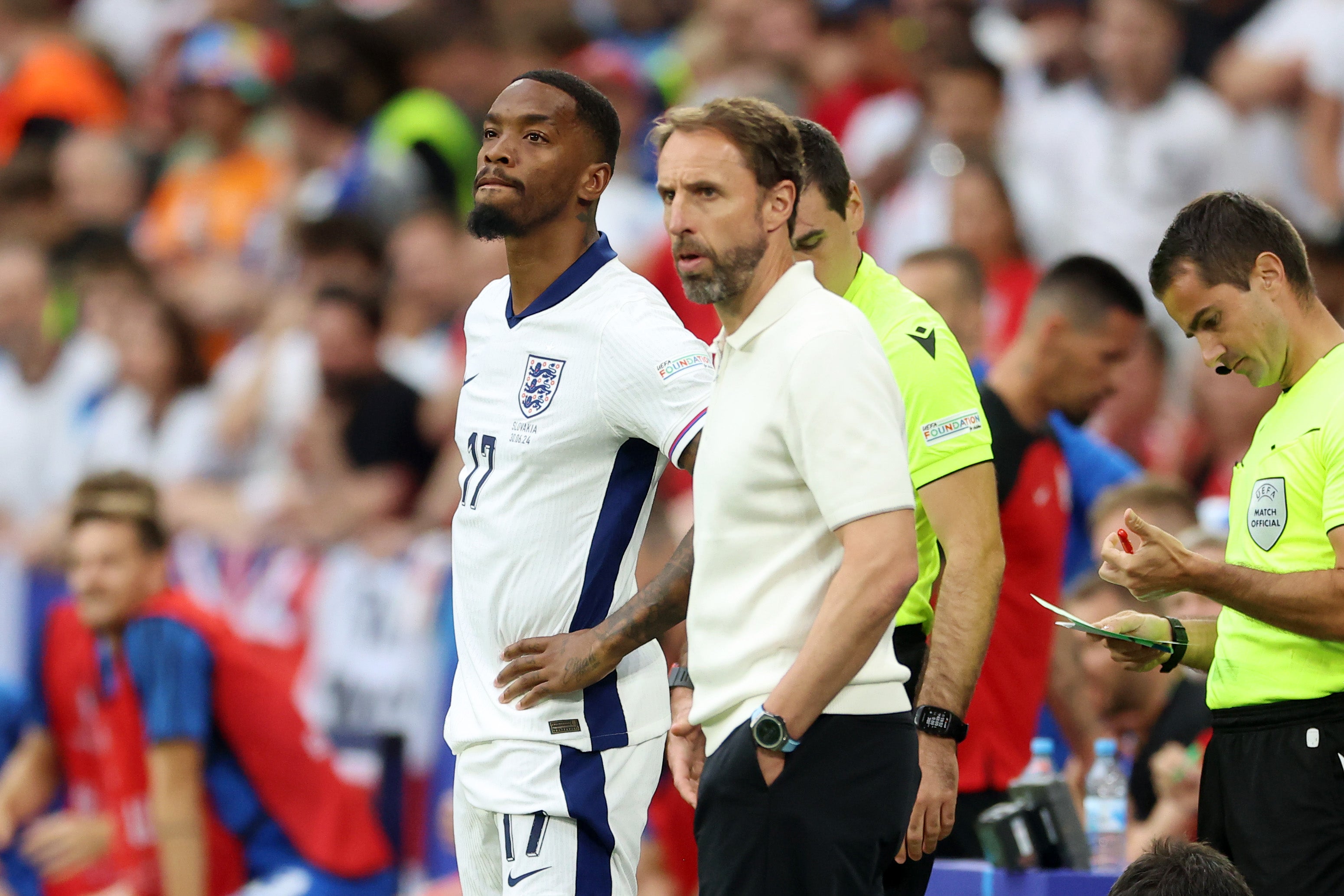 Gareth Southgate (right) sent on Ivan Toney in the final two minutes of normal time against Slovakia
