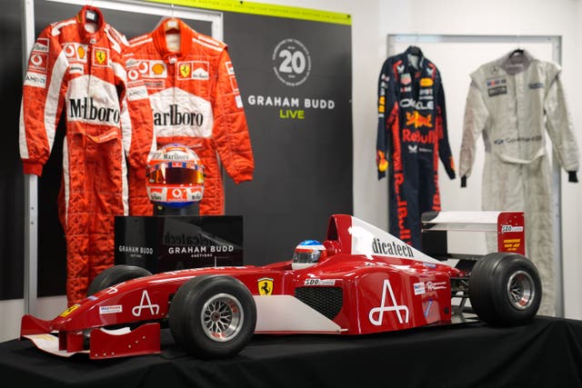 The remote-controlled replica of Michael Schumacher’s Ferrari F2002 is going under the hammer at Silverstone ahead of the British Grand Prix (Joe Giddens/PA)