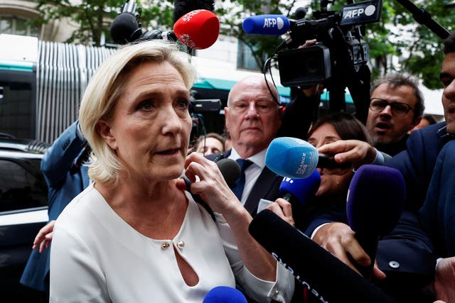 <p>Marine Le Pen, member of parliament and French far-right National Rally (Rassemblement National - RN) party leader, arrives at the RN party headquarters in Paris</p>