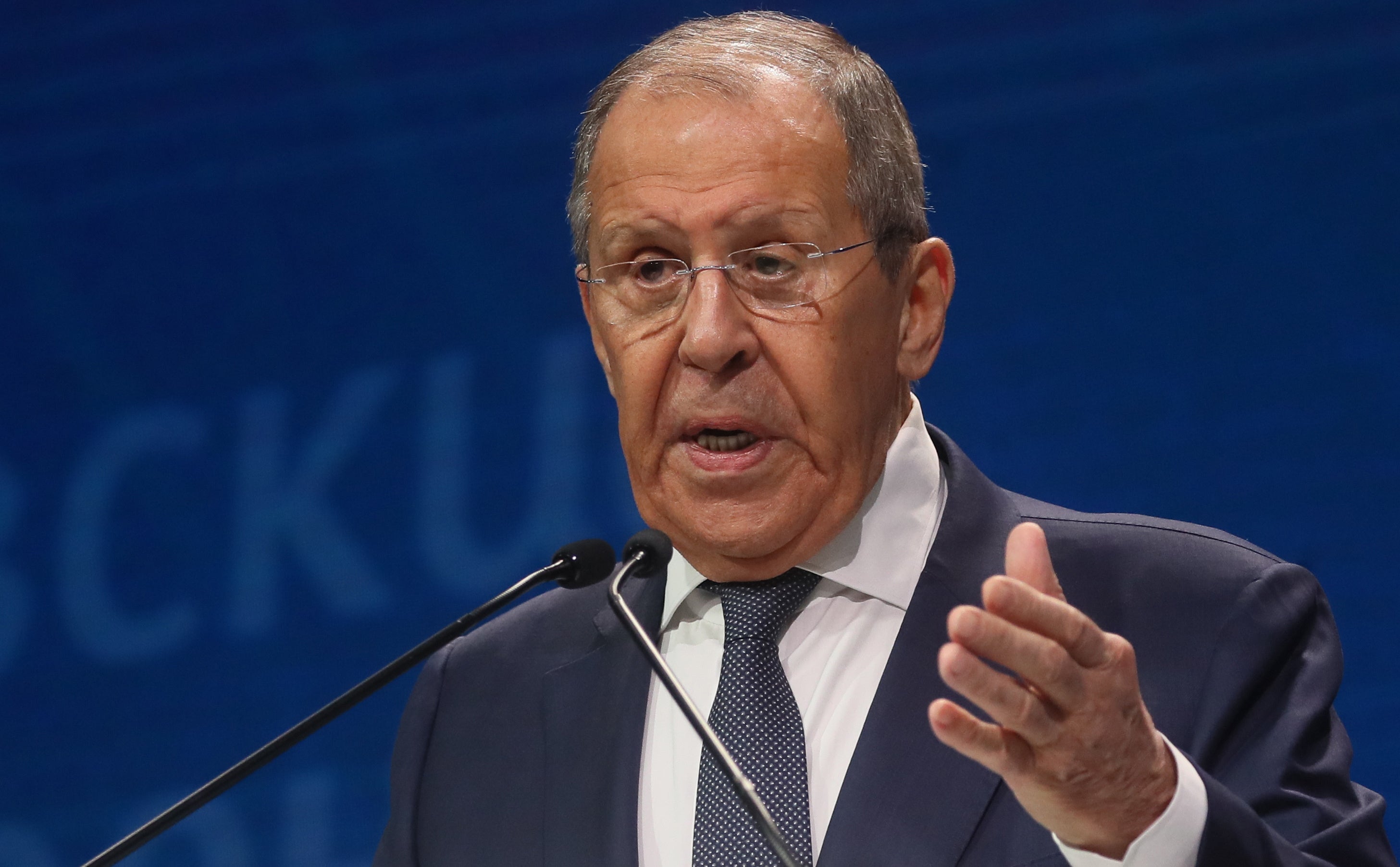Russian Foreign Minister Sergei Lavrov delivers a speech at the 10th International Forum 'Primakov Readings - 2024' in Moscow