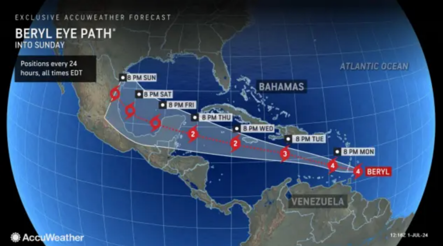 Mapped: Hurricane Beryl powers through Caribbean islands as Category 5 storm