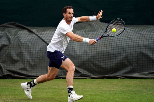 Andy Murray hits a backhand during his practice session on Monday (Jordan Pettitt/PA)