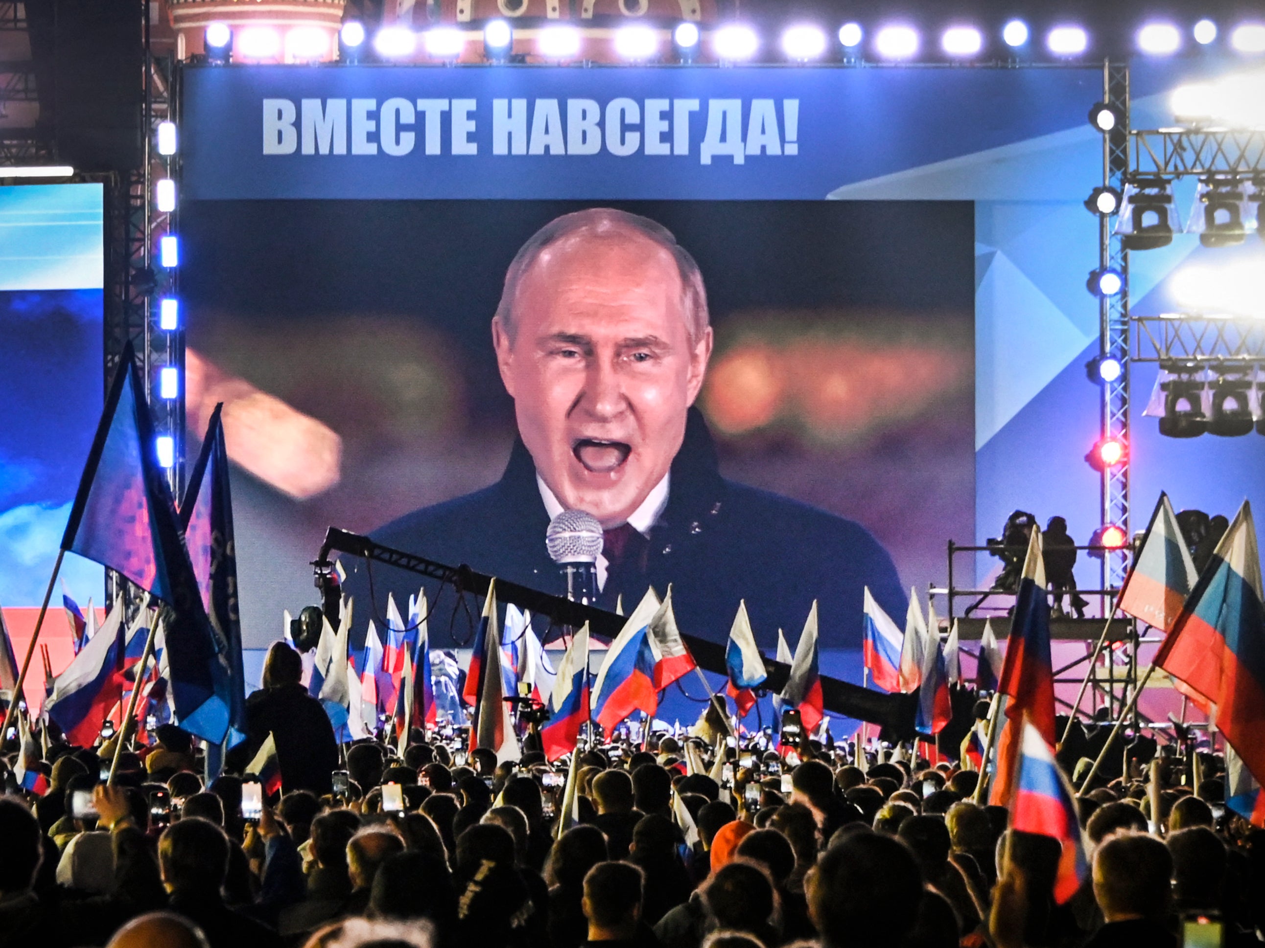 President Putin addresses a rally in Moscow marking the annexation of four regions of Ukraine