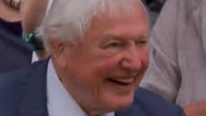 Moment Wimbledon Centre Court crowd rises to clap and cheer arrival of David Attenborough